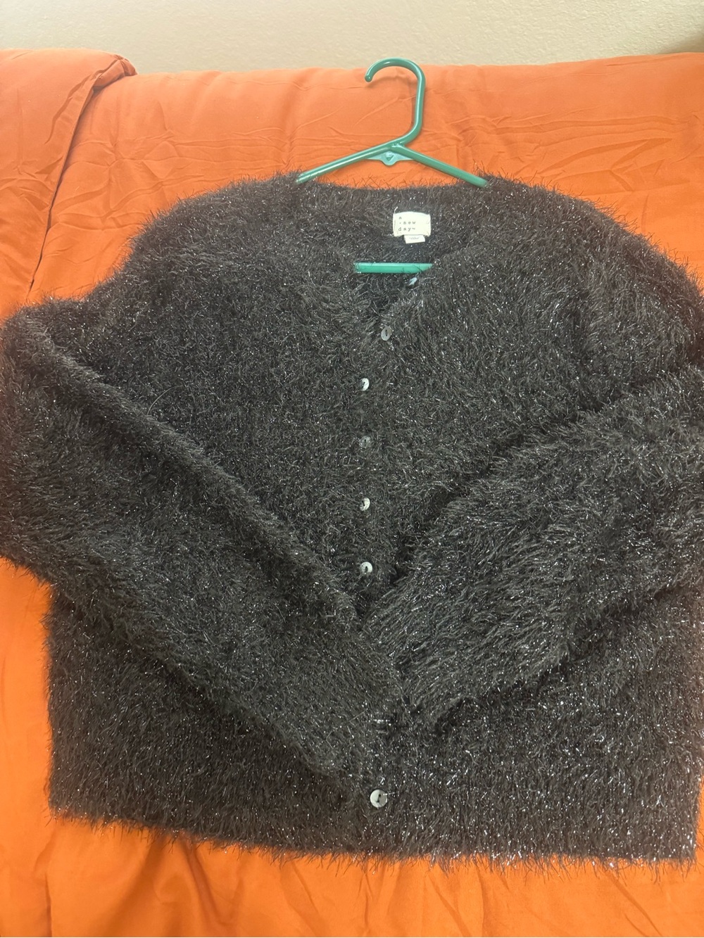 a new day Black Fuzzy Button Cardigan Sweater
